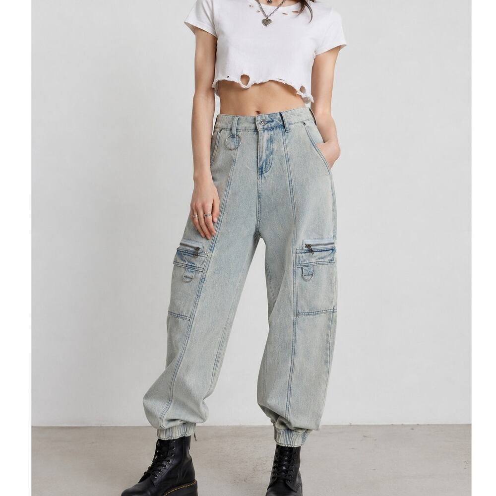 Hot Topic Cargo Jogger Jeans Light Wash Blue Size S